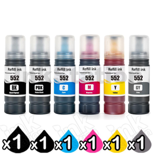 6-Pack Compatible for Epson T552 EcoTank Ink Bottle Combo [1BK,1PBK,1C,1M,1Y,1GY]