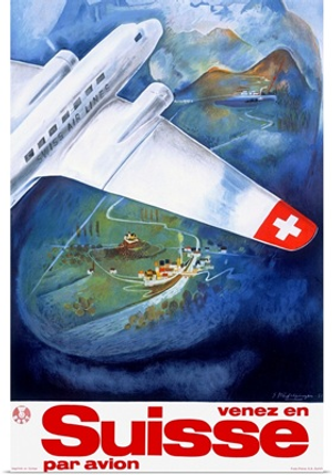 Suisse, Par Avion, Vintage Poster