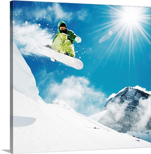 Snowboarding in high mountains on a sunny day