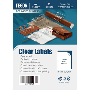 Transparent Self Adhesive Photo Paper PVC Clear Sticker Vinyl Labels A4 Size - 20 sheets