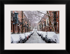 Snow Covered Cars Parked On Street, Boston, Massachusetts