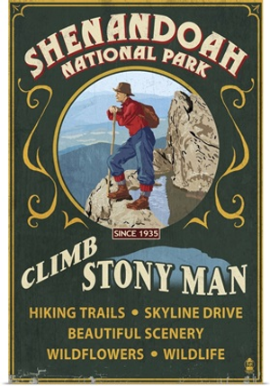Shenandoah National Park, Virginia - Climb Stony Man Vintage Sign: Retro Travel Poster