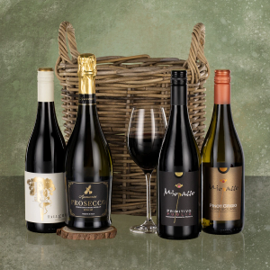 Four Wines in a Wicker Hamper