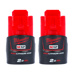 Milwaukee M12B2 12V 2Ah Red Lithium-Ion Battery Twin Pack