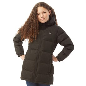 Trespass Girls Tiffy Waterproof Long Padded Hooded Coat Black