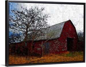 Classic Red Barn With Oil Painting Effect