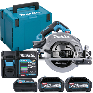 Makita HS004GD203 40V Max XGT 190mm Cordless Brushless AWS Robust Circular Saw  With 2.5Ah Batteries, Charger, Adaptor & Case