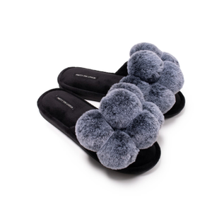 Dolly Fun Pom Slider Slippers In Black (M)