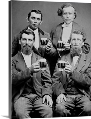Four Guys And Their Mugs Of Beer, Ca. 1880