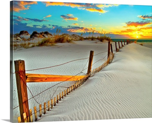 White Sand Beach Sunset-Dunes Crooked Wooden Fence