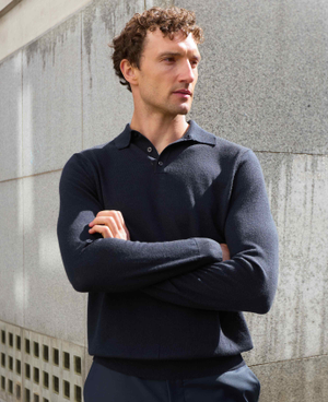 Navy Merino Wool Knitted Polo Shirt [RTC]