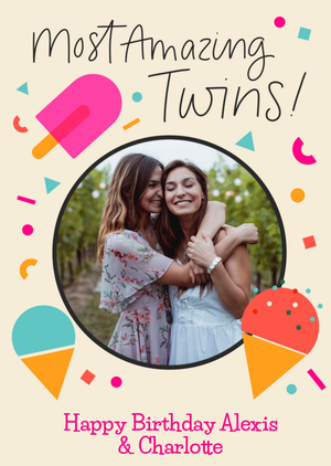 Scatterbrain Ice Cream And Ice Lollies. The Most Amazing Twins Photo Upload Birthday Card