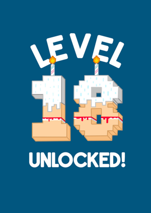 Bright Graphic Illustration Of An 18 With Candles On. Level 18 Unlocked Card