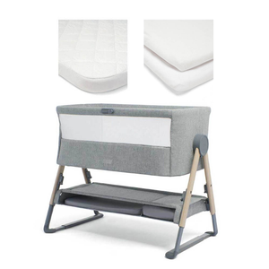 Mamas & Papas Lua Bedside Crib Bundle with Mattress Protector & Fitted Sheets - Grey