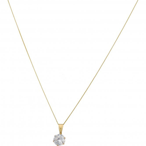 New 9ct Gold 6mm Cubic Zirconia Solitaire Pendant & 18" Necklace