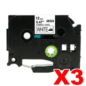 3 x Compatible Brother TZe-FA231 12mm Black Text on White Fabric Tape - 3 meters