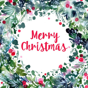 Painted Wreath Merry Christmas Card