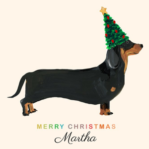 Moonpig Dachshund Sausage Dog With Christmas Hat Personalised Merry Christmas Card