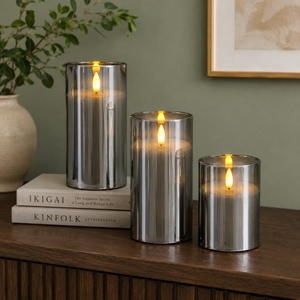 Auraglow Set of 3 Remote Controlled LED Smoked Glass Candles
