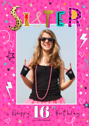 Spots and Stars Sister Happy Birthday Photo Upload Birthday Card
