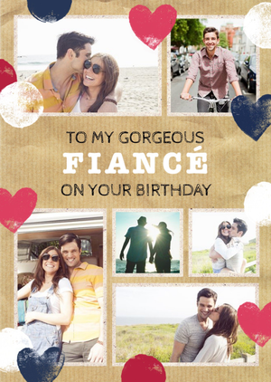 Stamped Hearts Gorgeous Fiancé Photo Birthday Card