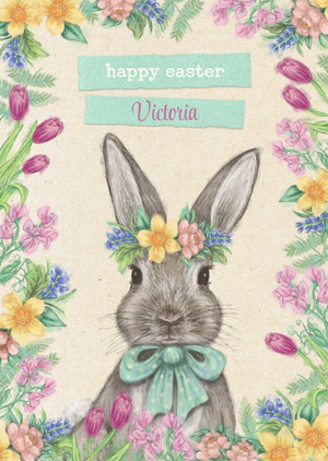 Easter bunny - Floral Easter Card - Happy Easter