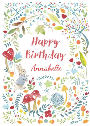 Peter Rabbit Flowers Trees Mushrooms Leaves Happy Birthday Card
