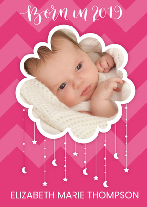 Born In 2019 Pink Cloud Photo Upload Card