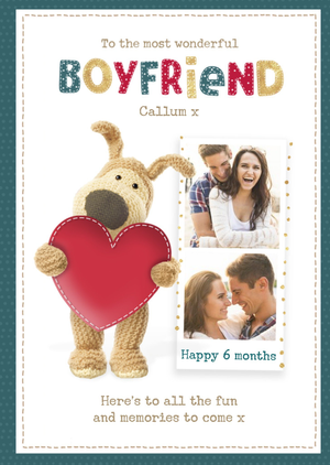 Boofle cute sentimental Boyfriend 6 month Anniversary photo upload card