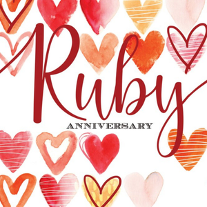 Moonpig Ruby Anniversary Watercolur Hearts Card