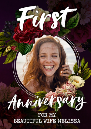 Belles Fleurs Floral Photo Upload Wife First Anniversary Card