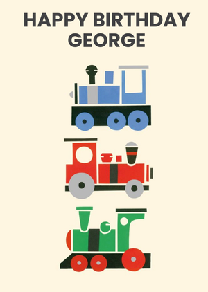 Colourful Trains Personalised Happy Birthday Card
