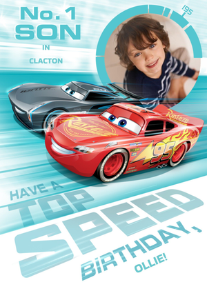 Cars To The Number 1 Son Personalised Photo Birthday Card