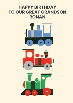 Colourful Trains Personalised Happy Birthday Great Grandson Card