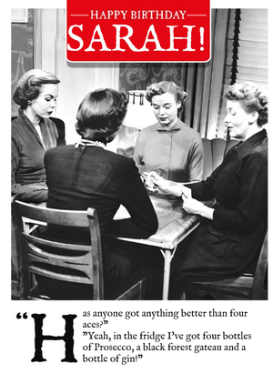 Funny humour comedy retro Birthday Card for Her Four Bottles of Prosecco