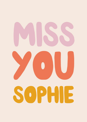 Miss You Personalised Name Postcard
