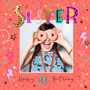 Moonpig Designers Typographic Spots And Stars Sister Happy Birthday Photo Upload Birthday Card