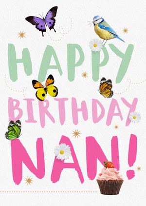 Butterflies Daisies And Cupcake Birthday Card