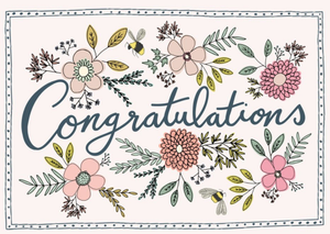 Floral Illustration With Bees Congrats Card