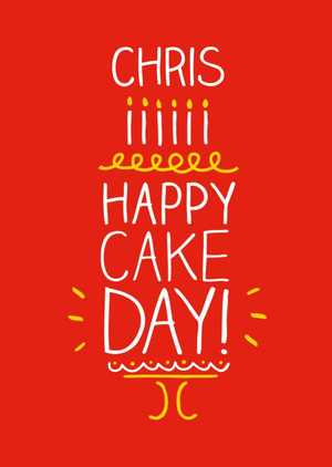 Red Happy Cake Day Personalised Birthday Card