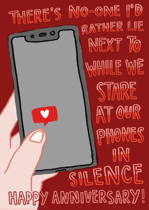 Stare At Our Phones In Silence Optional Photo Upload Anniversary Card
