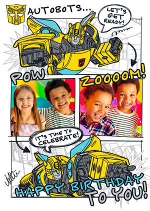 Transformer Autobots kids photo upload birthday card