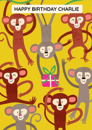 Swinging Monkeys Personalised Kids Birthday Card
