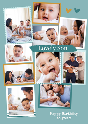 Modern Photo Upload Collage Lovely Son Birthday Card