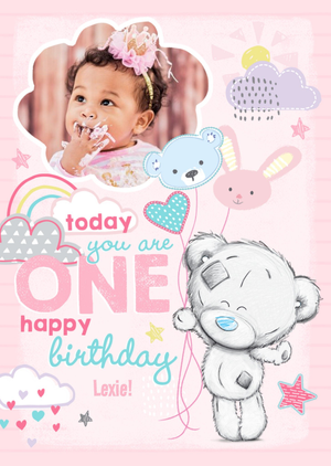 Me To You Tatty Teddy 1St Birthday Pink Photo Upload Card