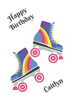 Neon Roller Skates Personalised Happy Birthday Card