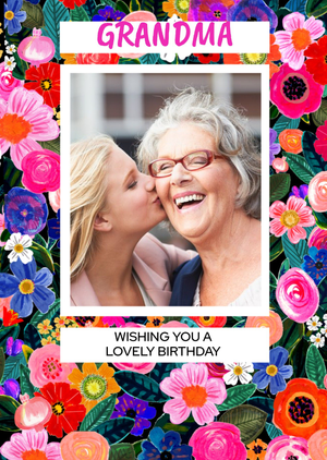 Birthday Card - Grandma - Floral Photo Upload Card