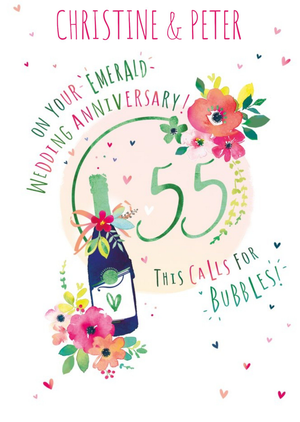 55th Emerald Wedding Anniversary Champagne Card