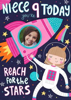 Fun Illustration Rocket Space Astronaut Niece 9 Today Photo Upload Birthday Card