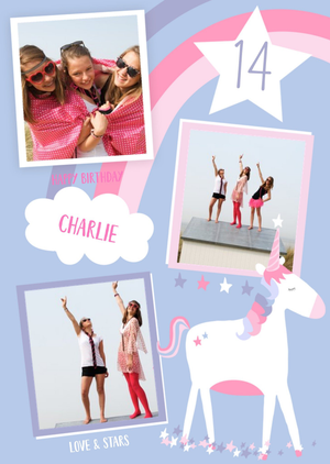 Unicorn And Rainbow Happy Birthday Photo Card